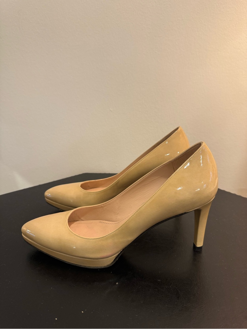 Stuart Weitzman Nude Patent Leather Pointed Toe Pumps